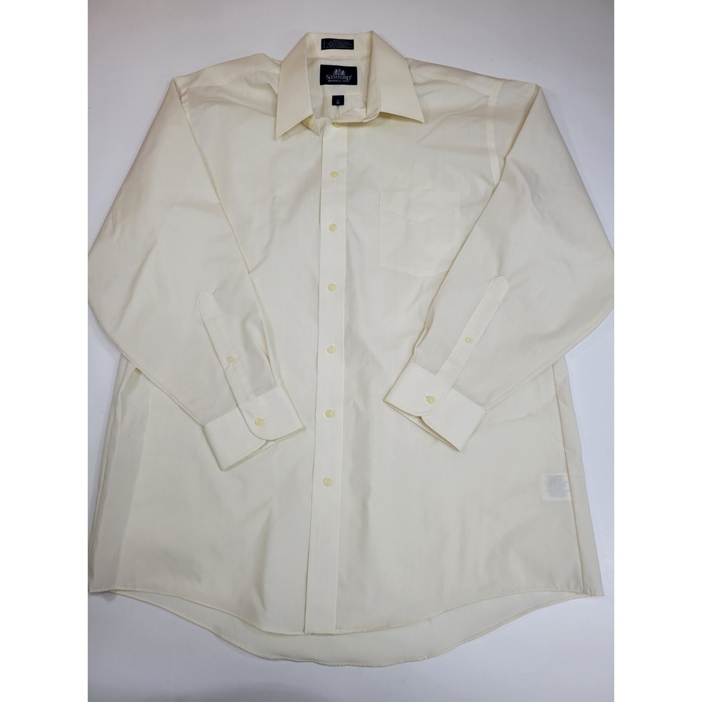 Stafford Wrinkle Free Dress Shirt Men's 17 34 Ivory Cream Long Sleeve Button...